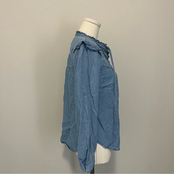 Anthropologie Maeve Chambray Ruffle Long Sleeve Top - Picture 10 of 15